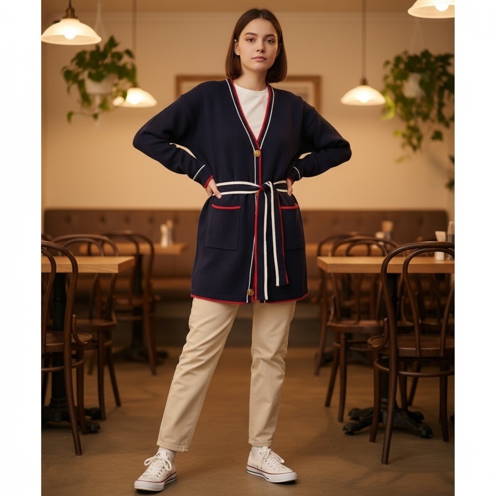 Vigoss Navy Blue, Red & White Cardigan Size Large NWT